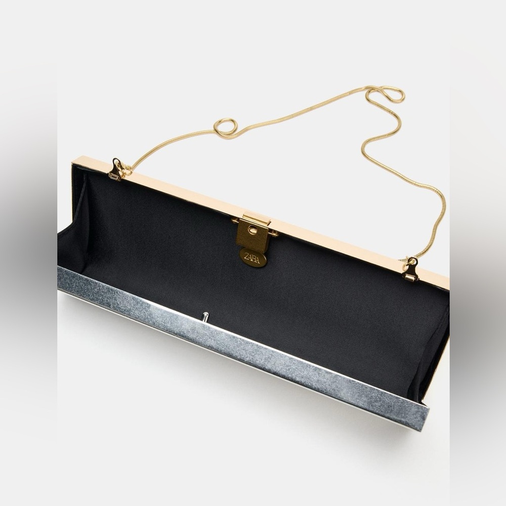 Zara Golden/Silver Elongated Rigid Minaudière. - Picture 3 of 9